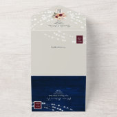 Rustic Navy Blue Bourgondië Fall Wedding All In One Uitnodiging (Buitenkant)
