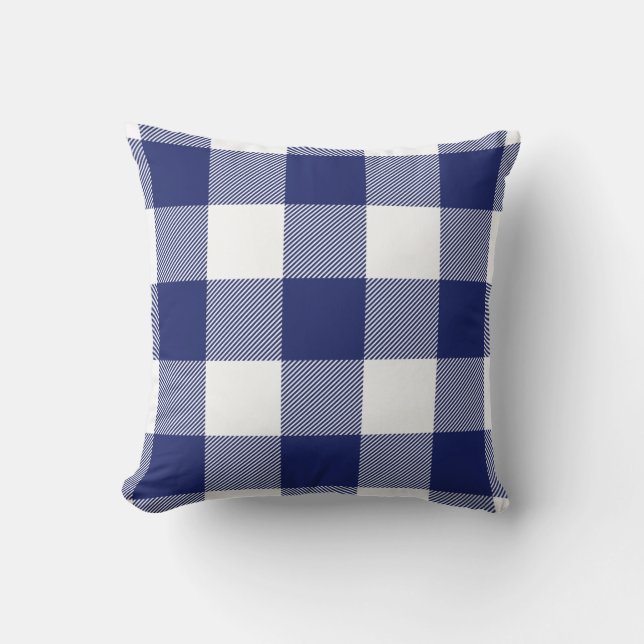 Rustic Navy Blue Buffalo Check Pattern Kussen (Voorkant)