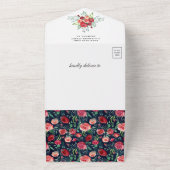 Rustic Navy Blue Burgundy Floral Bunny Baby shower All In One Uitnodiging (Buitenkant)