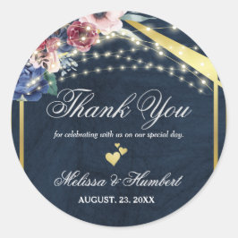 Rustic Navy Blue Burgundy String Lights Wedding Ronde Sticker