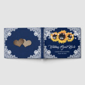 Rustic Navy Blue Burlap and Lace Sunflower Wedding Gastenboek (Volledig)