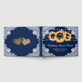 Rustic Navy Blue Burlap en Lace Sunflower Wedding Gastenboek (Volledig)