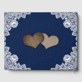 Rustic Navy Blue Burlap en Lace Sunflower Wedding Gastenboek (Achterkant)