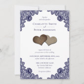 Rustic Navy Blue Burlap en Lace Wedding Kaart (Voorkant)