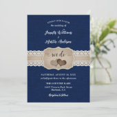 Rustic Navy Blue Burlap en Lace Wedding Kaart (Staand voorkant)
