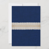 Rustic Navy Blue Burlap en Lace Wedding Kaart (Achterkant)