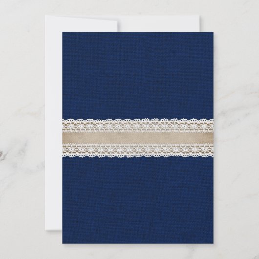 Rustic Navy Blue Burlap en Lace Wedding Kaart (Achterkant)