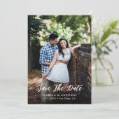 Rustic Navy Blue Burlap en Lace Wedding Photo Save The Date (Staand voorkant)