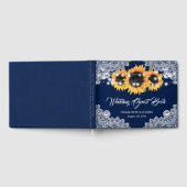 Rustic Navy Blue Burlap Lace Sunflower Wedding Gastenboek (Volledig)