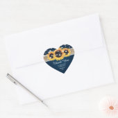 Rustic Navy Blue Burlap Lace Sunflower Wedding Hart Sticker (Envelop)