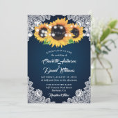 Rustic Navy Blue Burlap Lace Sunflower Wedding Kaart (Staand voorkant)