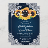 Rustic Navy Blue Burlap Lace Sunflower Wedding Kaart (Voorkant / Achterkant)