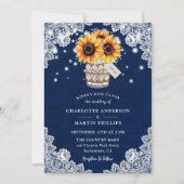 Rustic Navy Blue Burlap Lace Sunflower Wedding Kaart (Voorkant)