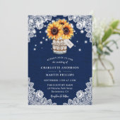 Rustic Navy Blue Burlap Lace Sunflower Wedding Kaart (Staand voorkant)