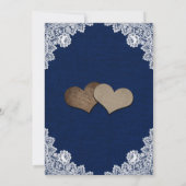 Rustic Navy Blue Burlap Lace Sunflower Wedding Kaart (Achterkant)