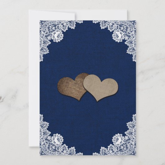 Rustic Navy Blue Burlap Lace Sunflower Wedding Kaart (Achterkant)