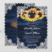 Rustic Navy Blue Burlap Lace Sunflower Wedding Kaart (Voorkant / Achterkant)