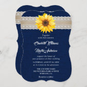 Rustic Navy Blue Burlap Lace Sunflower Wedding Kaart (Voorkant / Achterkant)