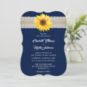 Rustic Navy Blue Burlap Lace Sunflower Wedding Kaart (Staand voorkant)