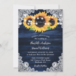 Rustic Navy Blue Burlap Lace Sunflower Wedding Kaart
