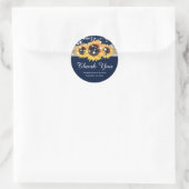 Rustic Navy Blue Burlap Lace Sunflower Wedding Ronde Sticker (Tas)