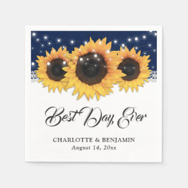 Rustic Navy Blue Burlap Lace Sunflower Wedding Servet