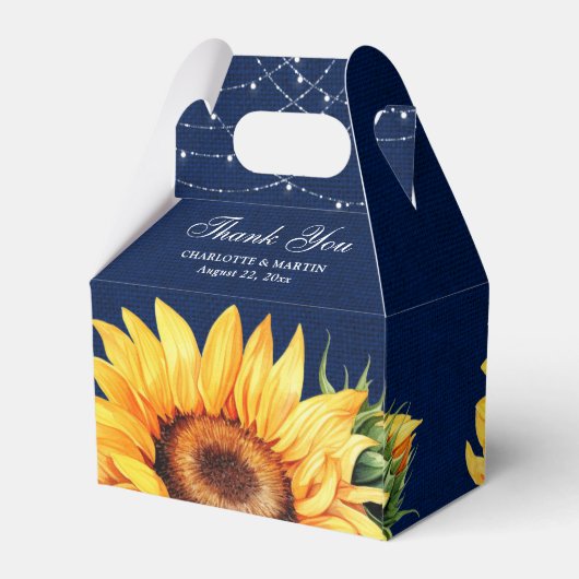 Rustic Navy Blue Burlap Sunflower Monogram Bedankdoosjes (Achterkant)