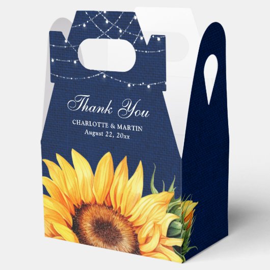 Rustic Navy Blue Burlap Sunflower Monogram Bedankdoosjes (Geopend)