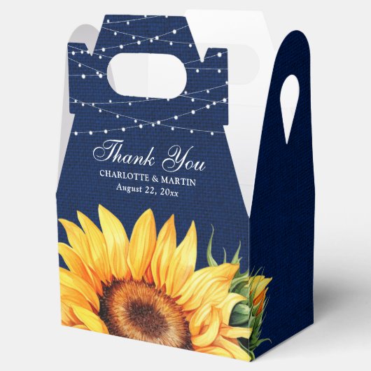 Rustic Navy Blue Burlap Sunflower Wedding Bedankdoosjes (Geopend)