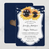 Rustic Navy Blue Burlap Sunflower Wedding Kaart (Voorkant / Achterkant)