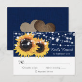 Rustic Navy Blue Burlap Sunflower Wedding RSVP Kaartje (Voorkant / Achterkant)