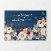 Rustic Navy Blue Cream Bourgogne & Perzik Huwelijk Drieluik Uitnodiging (Cover)