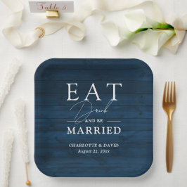 Rustic Navy Blue Eat Drink and be huwelijkshuwelij Papieren Bordje