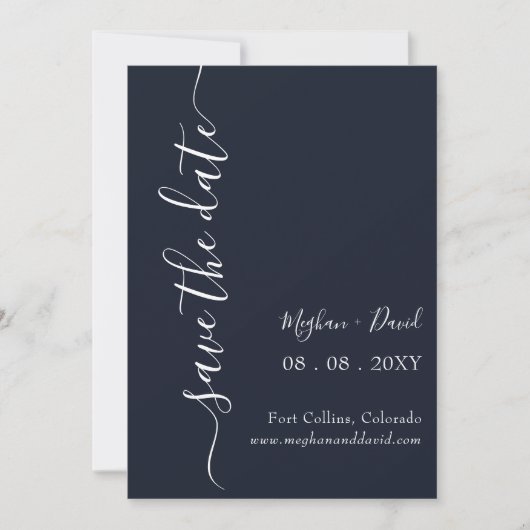 Rustic Navy Blue Elegant Modern Save the Date (Voorkant)