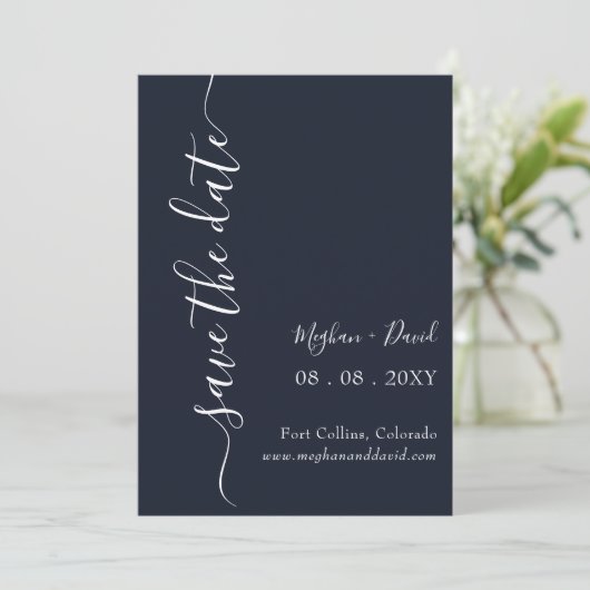 Rustic Navy Blue Elegant Modern Save the Date (Staand voorkant)