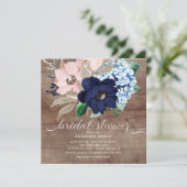 Rustic Navy Blue en Blush Flowers Vrijgezellenfees Kaart (Staand voorkant)