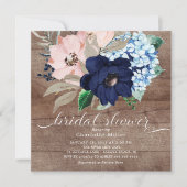 Rustic Navy Blue en Blush Flowers Vrijgezellenfees Kaart (Voorkant)