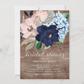 Rustic Navy Blue en Blush Flowers Vrijgezellenfees Kaart (Voorkant)