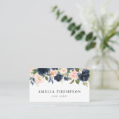 Rustic Navy Blue en Blush Rozen Floral Garland Visitekaartje (Staand voorkant)