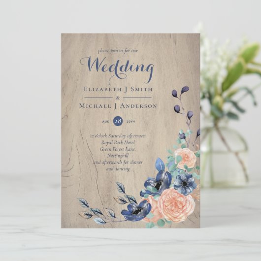 Rustic Navy Blue en Oranje Wedding Woodland (Staand voorkant)