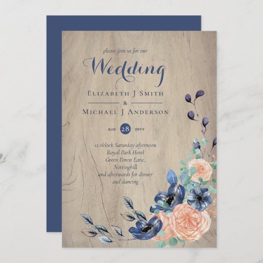 Rustic Navy Blue en Oranje Wedding Woodland (Voorkant / Achterkant)