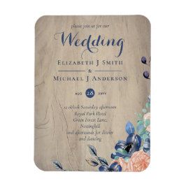 Rustic Navy Blue en Oranje Wedding Woodland Magneet