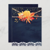 Rustic Navy Blue Fall Maple Leaves Pumpkin Blank Informatiekaartje (Voorkant / Achterkant)