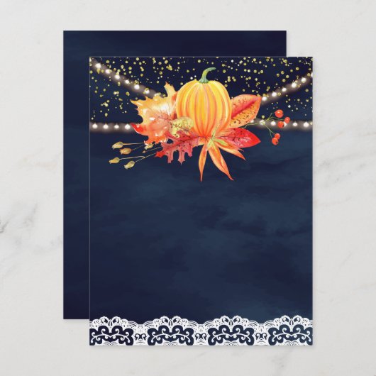 Rustic Navy Blue Fall Maple Leaves Pumpkin Blank Informatiekaartje (Voorkant / Achterkant)