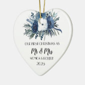 Rustic Navy Blue Floral Rozen Eerste Kerstdag Keramisch Ornament (Links)