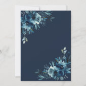Rustic Navy Blue Floral Script Wedding Kaart (Achterkant)