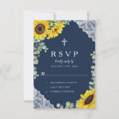 Rustic Navy Blue Floral Sunflower Wedding RSVP Kaartje (Voorkant)