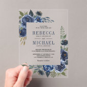 Rustic Navy Blue Floral Wedding Acryl Uitnodigingen (Insitu (Draagbaar))