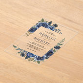 Rustic Navy Blue Floral Wedding Acryl Uitnodigingen (Laagn)