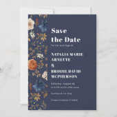 Rustic Navy Blue Floral Wedding Save the Date (Voorkant)